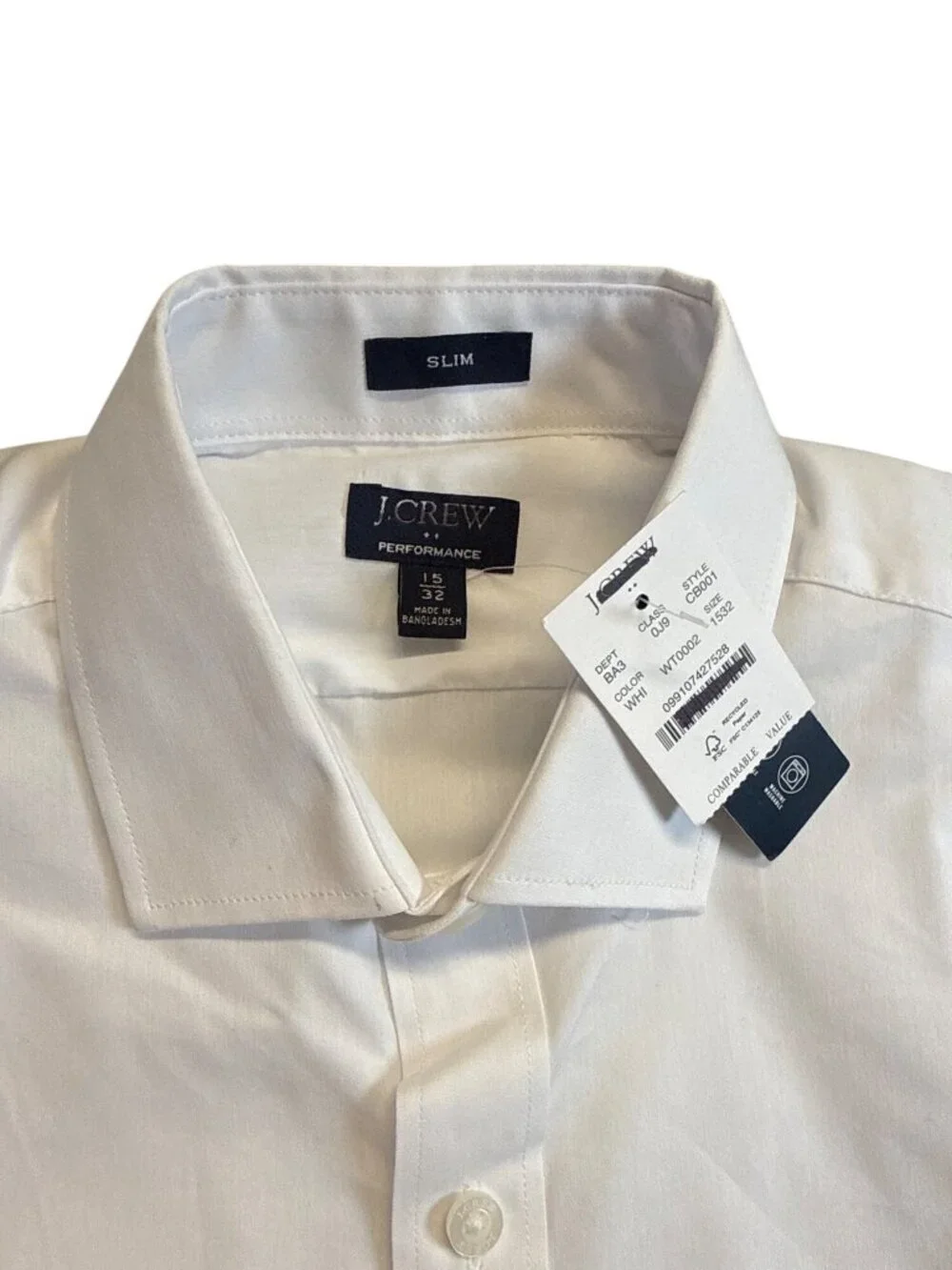J Crew Tailored Performance Slim Fit Dress Shirt~Size 15/32~White NWT L17 15